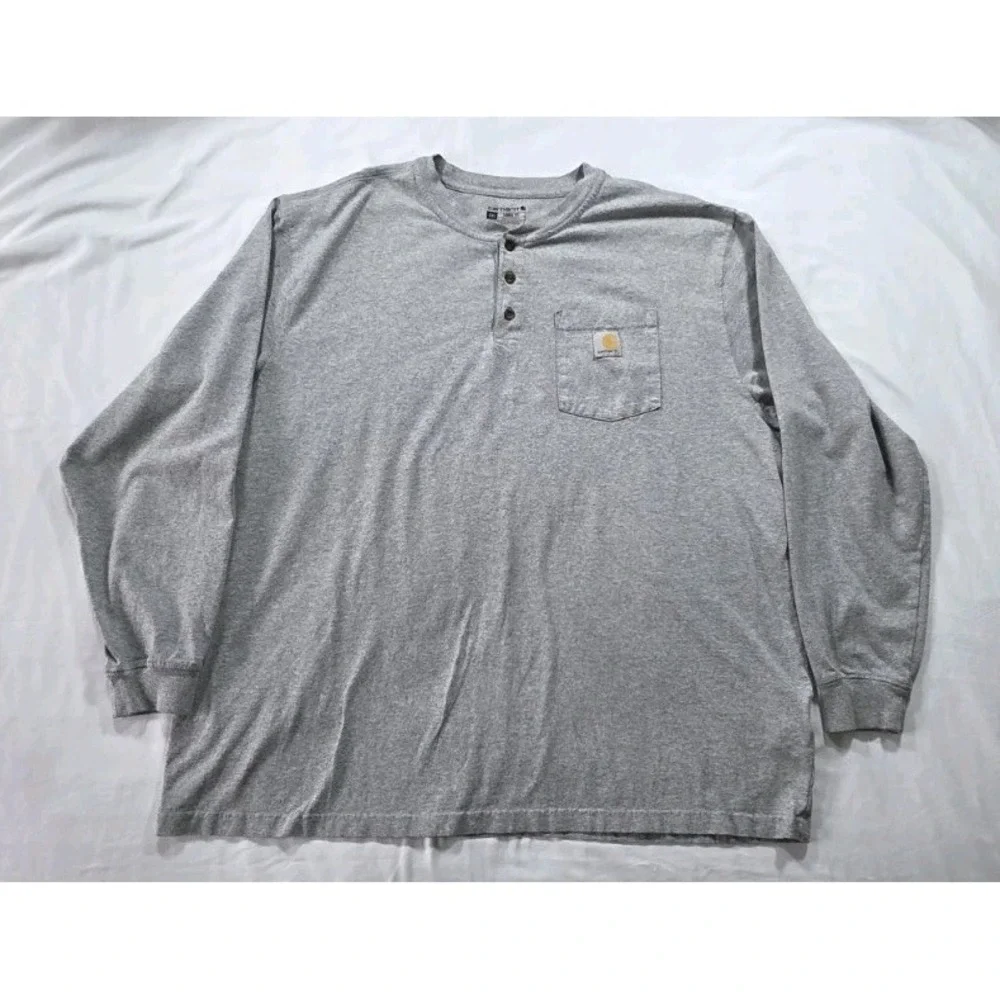 Carhartt Long-sleeved Henley Loose Fit Shirt Heather Grey Men's 2XL‎